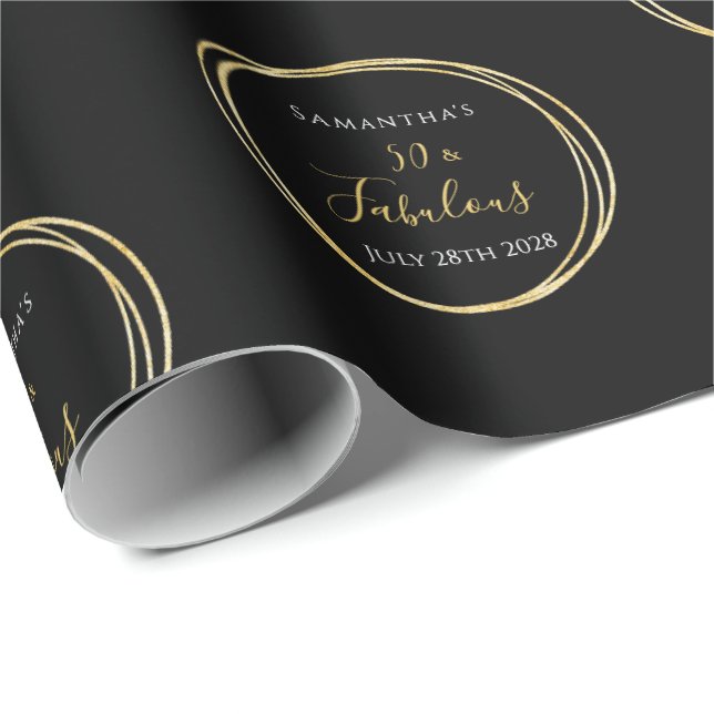 Papel De Presente 50º aniversário 50 e Fabuloso aniversário Dourado  (Ponta do rolo)
