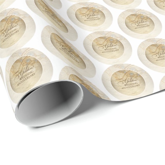 Papel De Presente 50º Aniversário de Casamento Pérolas e rendas (Ponta do rolo)