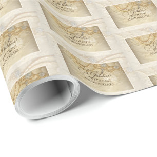 Papel De Presente 50º Aniversário de Casamento Pérolas e rendas