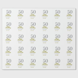 Papel De Presente 50º feliz aniversário nome data prata ouro data
