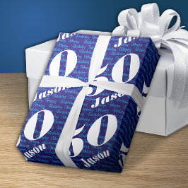 Papel De Presente 50º Marinho de Tipografia de Aniversário