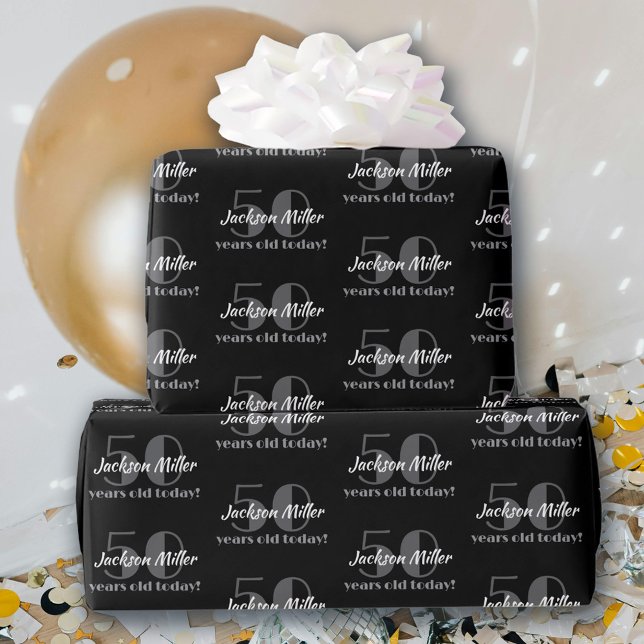 Papel De Presente 50.º aniversário Chic Black and White Custom (Pers (Criador carregado)