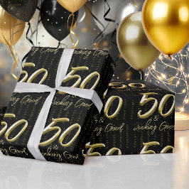 Papel De Presente 50.º Aniversário Dourado Nome personalizado Wrappi