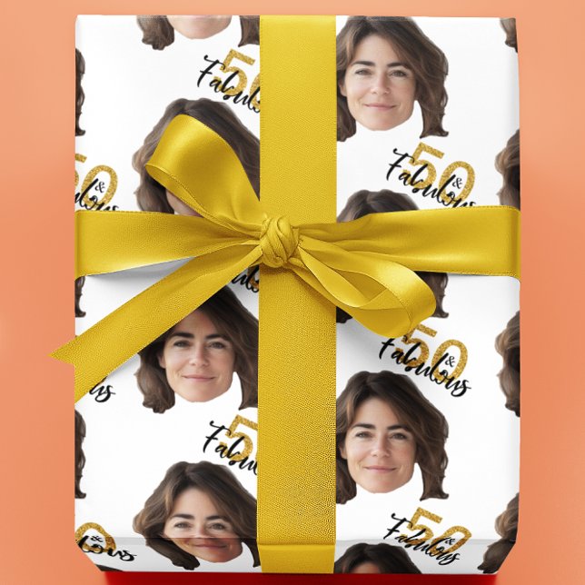 Papel De Presente 50 e Fabuloso com Foto Personalizada de Rosto (Criador carregado)