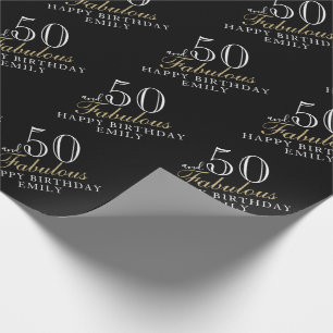 Papel De Presente 50 e Fabuloso Elegante Preto Aniversário de 50 ano