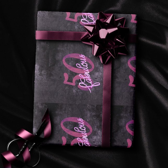Papel De Presente 50 e Fabuloso | Roxo de ameixa e Grunge Rosa (Criador carregado)