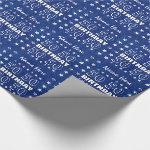 Papel De Presente 50th Branco azul N81Z da data das economias do