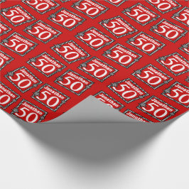 Papel De Presente 50th Vermelho do aniversário com estrelas