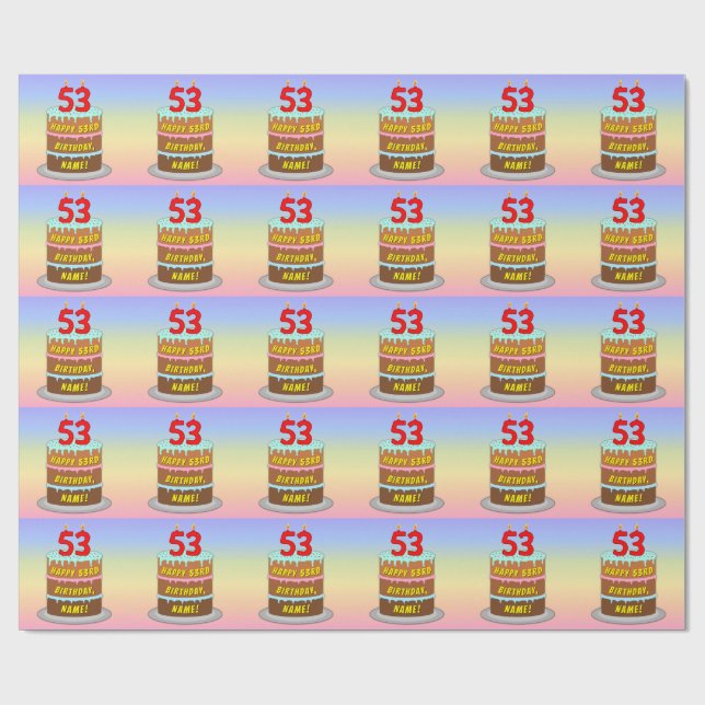 Papel De Presente 53º aniversário: Bolo e Velas Divertidas + Nome Pe (Aberto)