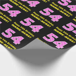 Papel De Presente 54.o aniversário: Stripes e corações cor-de-rosa "