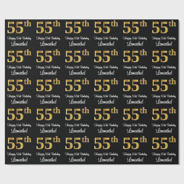 Papel De Presente 55.º aniversário: Elegante Luxurioso Faux Dourado  (Aberto)