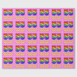 Papel De Presente 55.o aniversário: Stripes e corações cor-de-rosa,