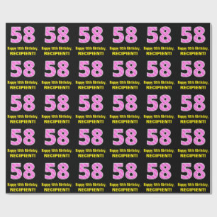 Papel De Presente 58.o aniversário: Listras e Corações Rosa "58" 