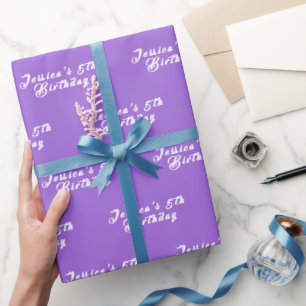 Papel De Presente 5 Aniversário Menina Roxa Simples e Roxa