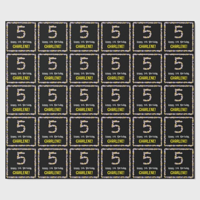 Papel De Presente 5 Aniversário: Número de Flores Florais, Nome Pers (Barra)