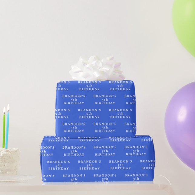 Papel De Presente 5 Birthday White Blue Simple Boy (Presentes para festas)