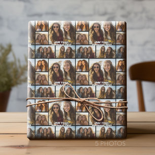 Papel De Presente 5 Colagem de Fotos Texto Opcional — CAN Edit Black