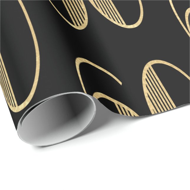 Papel De Presente 60º aniversário do Elegante Dourado e Negro (Ponta do rolo)