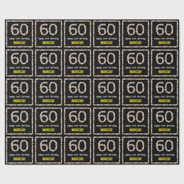 Papel De Presente 60.o Aniversário: Número de Flores, Nome Personali (Barra)