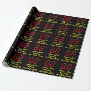Papel De Presente 62º aniversário: Estilo de Relógio Digital Vermelh