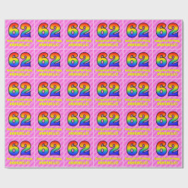 Papel De Presente 62º Aniversário: Stripes e Corações Rosa, Arco-Íri