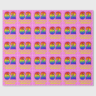 Papel De Presente 62º Aniversário: Stripes e Corações Rosa, Arco-Íri