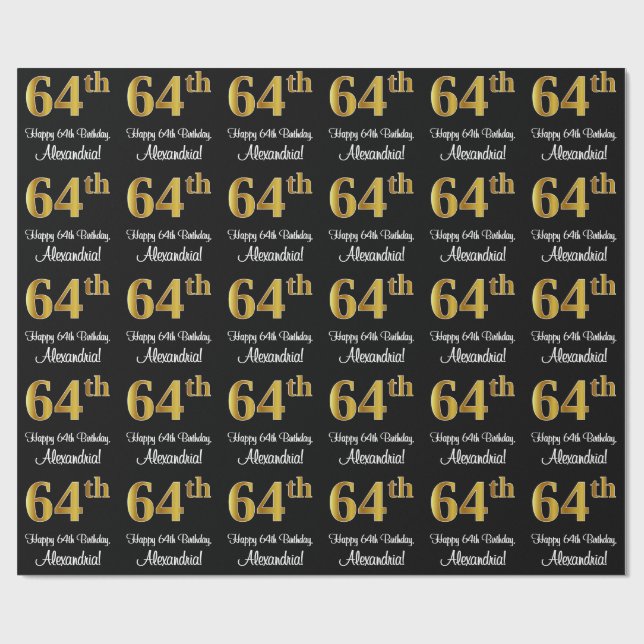 Papel De Presente 64.º aniversário: Elegante Luxurioso Faux Dourado  (Aberto)