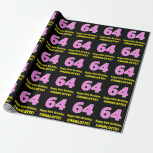 Papel De Presente 64.o aniversário: Listras e Corações Rosa "64" 