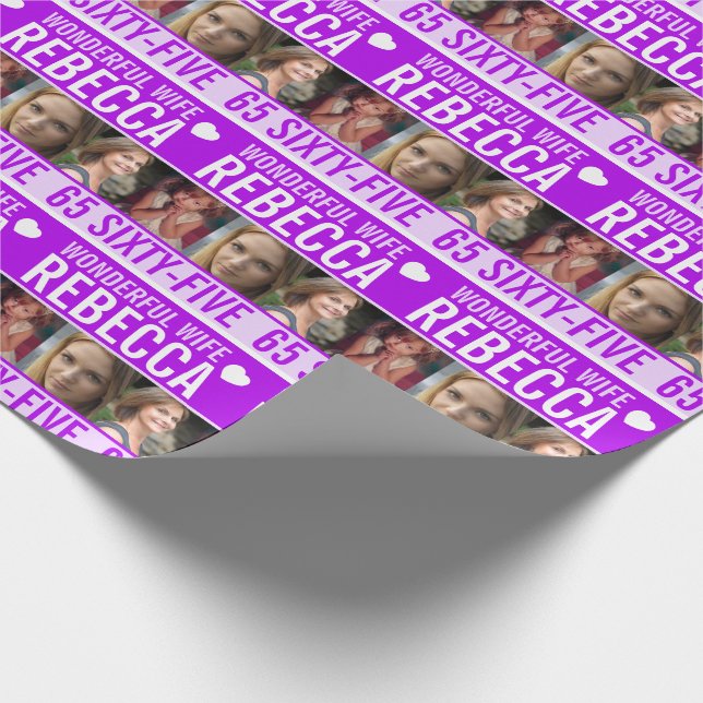 Papel De Presente 65.º aniversário 3 fotos, roxo, maravilhosa esposa (Ponta)