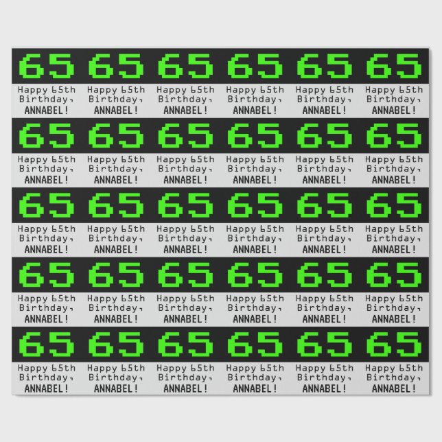 Papel De Presente 65.º aniversário - Estilo Nerdy / Geeky "65" e Nom (Aberto)