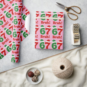 Papel De Presente 67 Bruh Piada de Natal Chapéu de Papai Noel Vermel