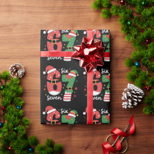Papel De Presente 67 Meme Six Seven Elfo Chapéu de Natal Santa