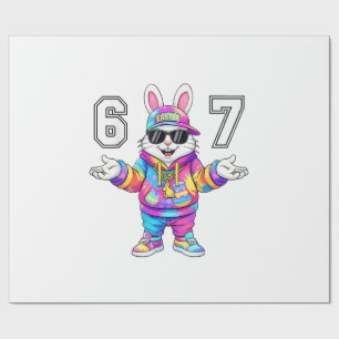 Papel De Presente 67 Six Seven Bunny Tie Dye Dia de Páscoa 67 Meme H