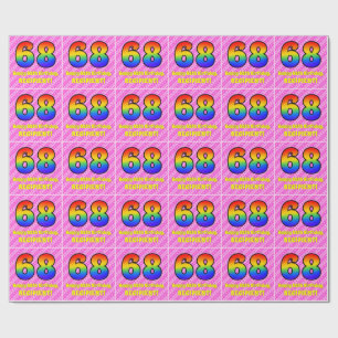 Papel De Presente 68.º aniversário: Stripes e corações cor-de-rosa, 