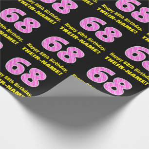 Papel De Presente 68.o aniversário: Listras e Corações Rosa "68" 