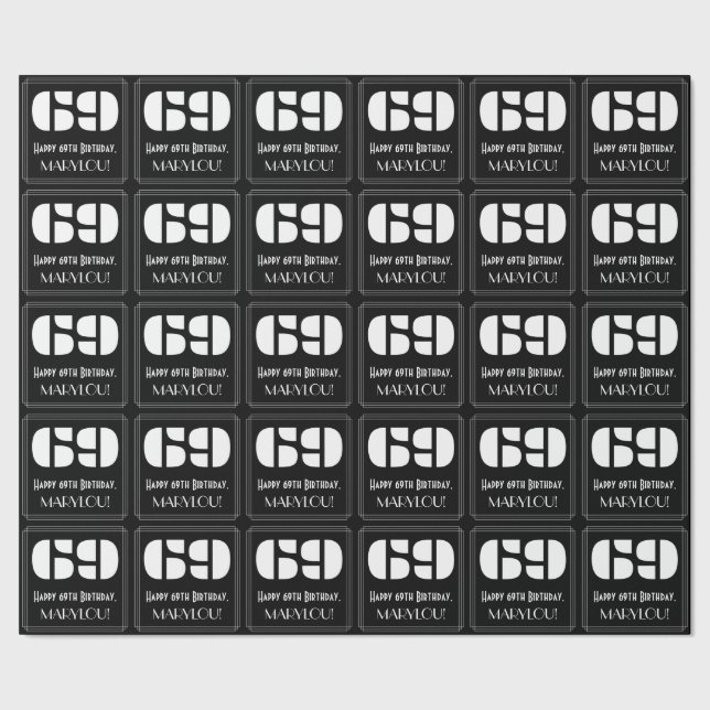 Papel De Presente 69.º aniversário: Art Deco Inspirou "69" & Nome (Barra)