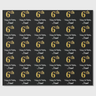 Papel De Presente 6 Aniversário: Elegante Luxurioso Faux Dourado Loo