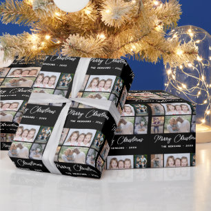 Papel De Presente 6 Colagem de Fotos Feliz Natal Família Preto