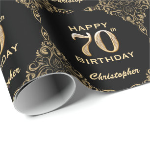 Papel De Presente 70 Birthday Black and Dourado Glitter Frame