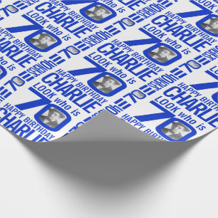 Papel De Presente 70 de aniversário, azul, 70 fotos personalizadas 