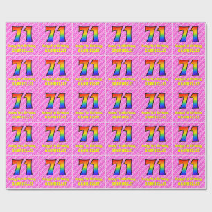 Papel De Presente 71 Aniversário da rua: Stripes e Corações Rosa, Ar