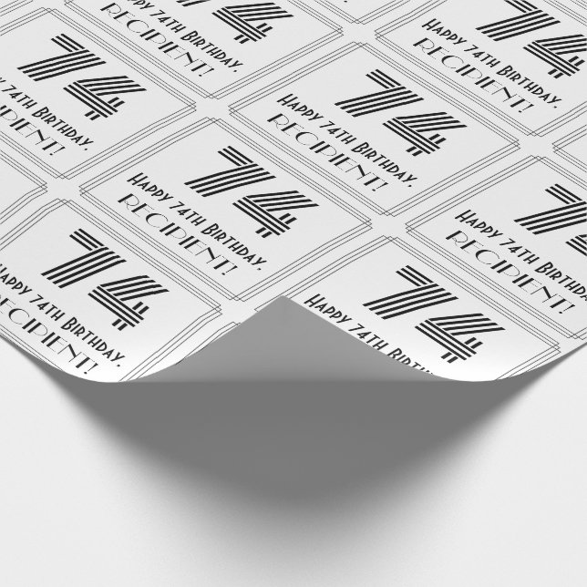 Papel De Presente 74.º Aniversário: Art Deco Estilo Inspirado "74" + (Ponta)