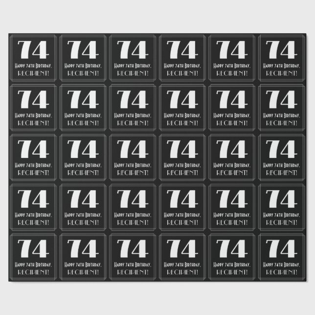 Papel De Presente 74.º aniversário - Art Deco Inspirou "74", Nome (Barra)