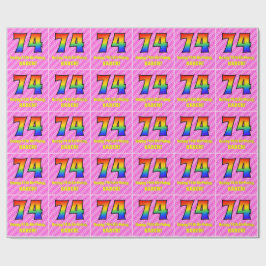 Papel De Presente 74.º aniversário: Stripes e corações cor-de-rosa,