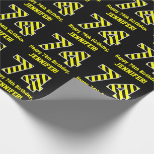Papel De Presente "74" listrado preto & amarelo; 74th Aniversário +