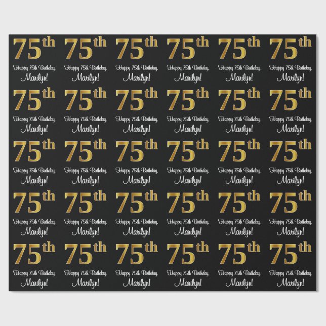 Papel De Presente 75.º aniversário: Elegante Luxurioso Faux Dourado  (Aberto)