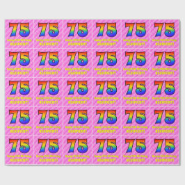 Papel De Presente 75.º aniversário: Stripes e corações cor-de-rosa,