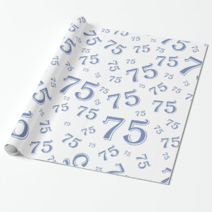 Papel De Presente 75.º Padrão de número de aniversário 75 Azul e Bra