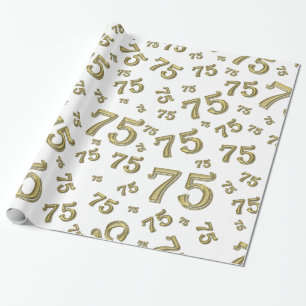 Papel De Presente 75. º Padrão de número de aniversário 75 Dourado e