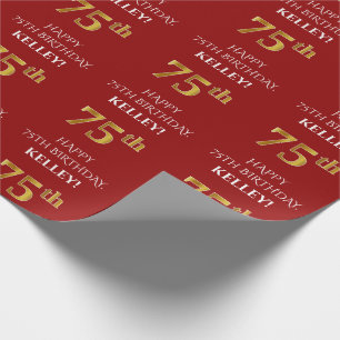 Papel De Presente 75.o aniversário: Elegante, Vermelho, Faux Dourad